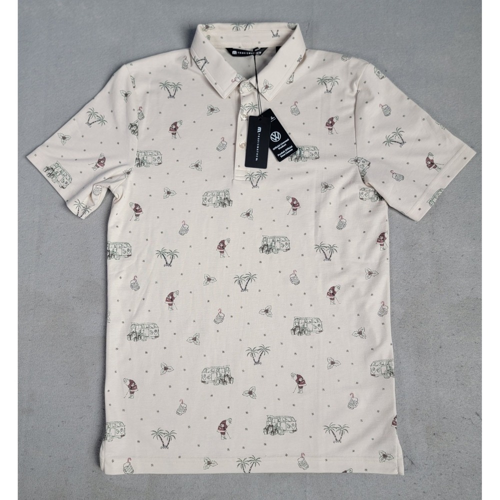 NWT Travis Mathew Golf Polo Shirt Mens Santa Holidays Volkswagon Beetle SMALL
